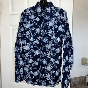Express Extra Slim Size Small 14-14.5 Blue Floral Button-Up Men’s Shirt